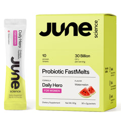 June Science Daily Hero bottle showing convenient daily probiotic support for women.