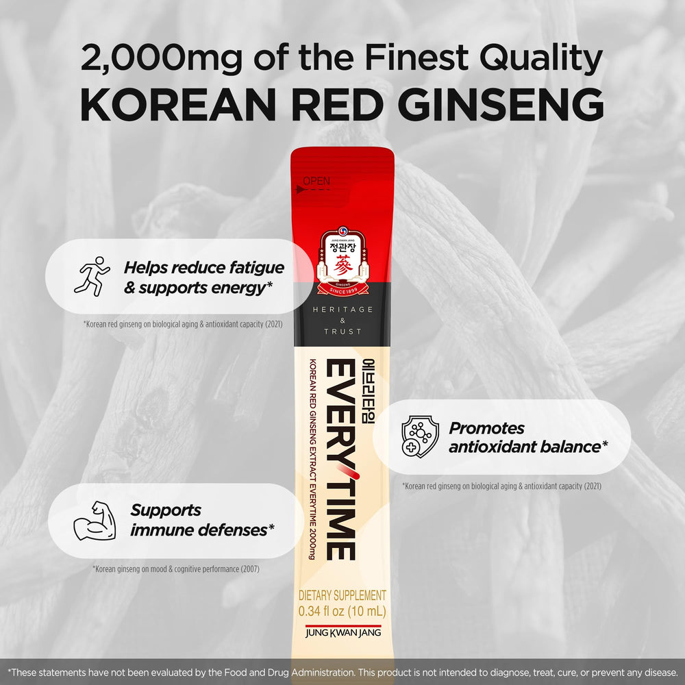 Jung Kwan Jang Everytime licorice and ginger extracts highlight balanced taste and smooth absorption.