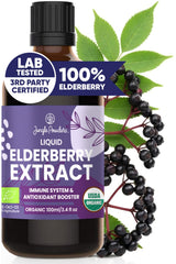 Jungle Powders Organic Elderberry Syrup bottle for daily immune support