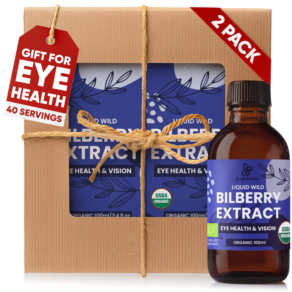 Jungle Powders Grandpa Bilberry bottle pour for easy daily use and eye comfort