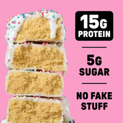 JUNKLESS Birthday Cake bar served with breakfast for a quick protein boost