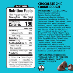 Junkless protein bar chocolate chip cookie dough texture closeup for post-workout fueling.