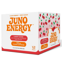 JUNO Energy Shot 12-pack display with multiple bottles showcases value