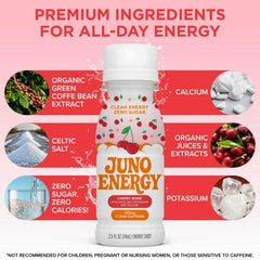 JUNO Energy Shot organic ingredients chart highlighting natural sourcing