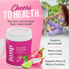 JUNP Dragonfruit Limeade packaging highlights zero sugar and keto-friendly hydration.