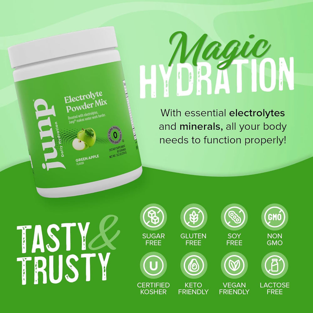 Kitchen scene featuring JUNP electrolyte mix and branding.