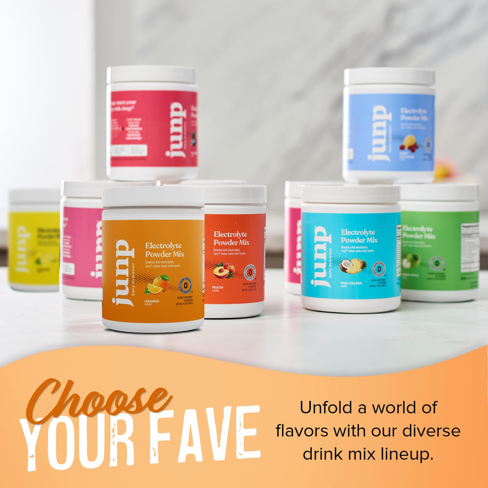JUNP orange electrolyte powder closeup highlights refreshing citrus flavor