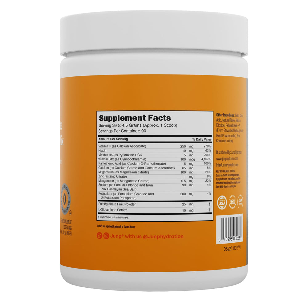 JUNP orange electrolyte powder glass ready for citrus-infused hydration after workouts