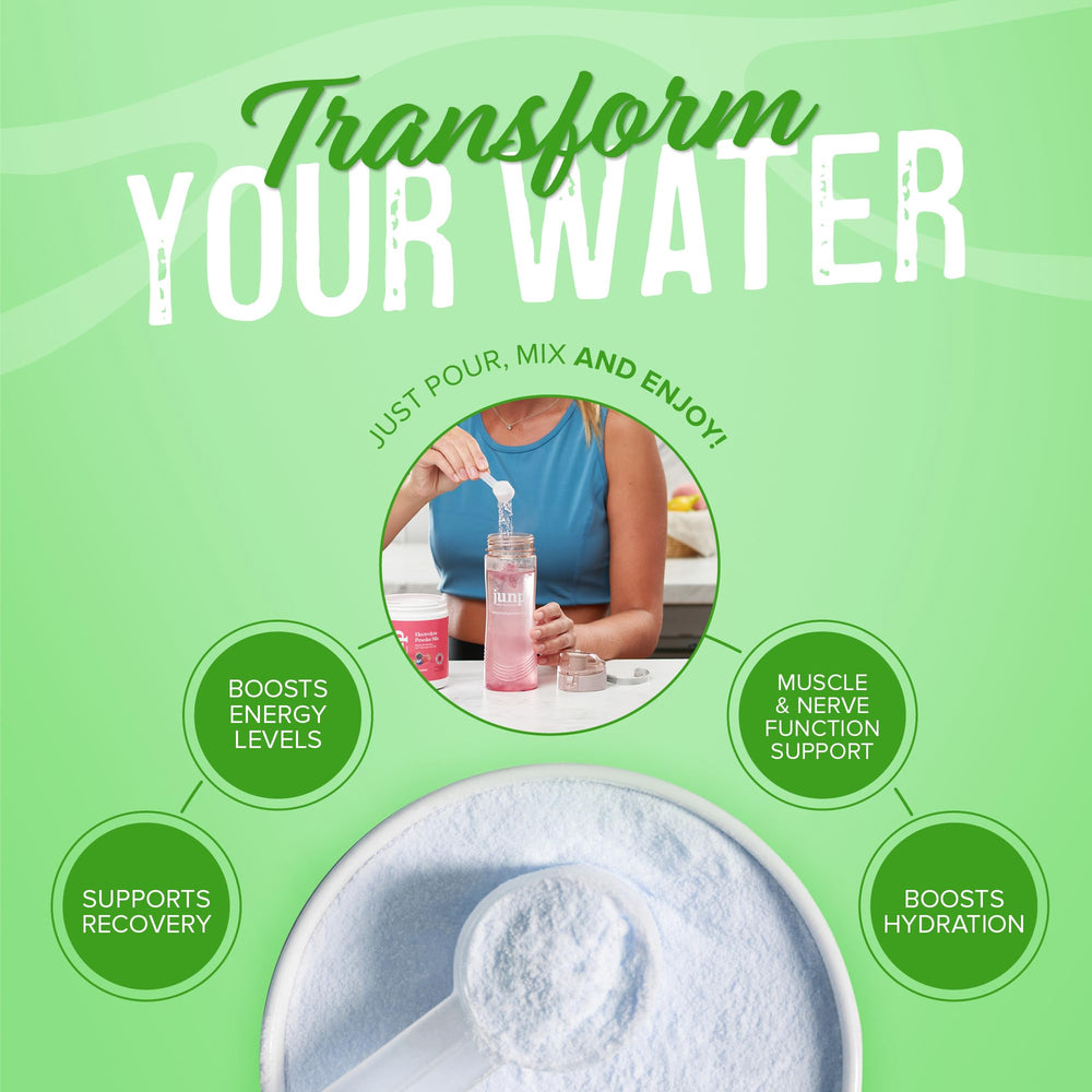 JUNP zero-calorie electrolyte label emphasizes sugar-free hydration.