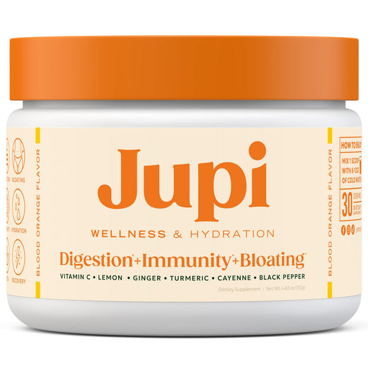 Jupi Hydration & Wellness bottle with turmeric-ginger shot for daily immune support.