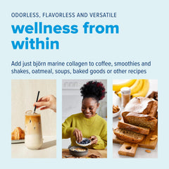 Just Björn Marine Collagen powder label highlights gluten-free, dairy-free option.