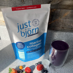 Just Björn Marine Collagen powder eco packaging communicates sustainability.