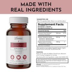 JUST INGREDIENTS Berberine capsules closeup highlighting easy-to-swallow forms