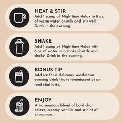 JUST INGREDIENTS Chai Nighttime Relax Drink Mix label close-up showing no sugar added