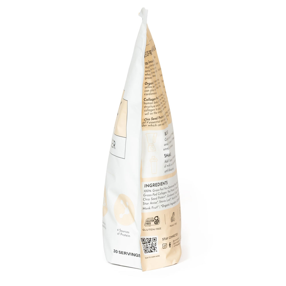 JUST INGREDIENTS Chai Protein Shake glass ready for smoothies and quick meals