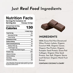 Just Ingredients Chocolate Protein Powder label highlights transparent ingredients