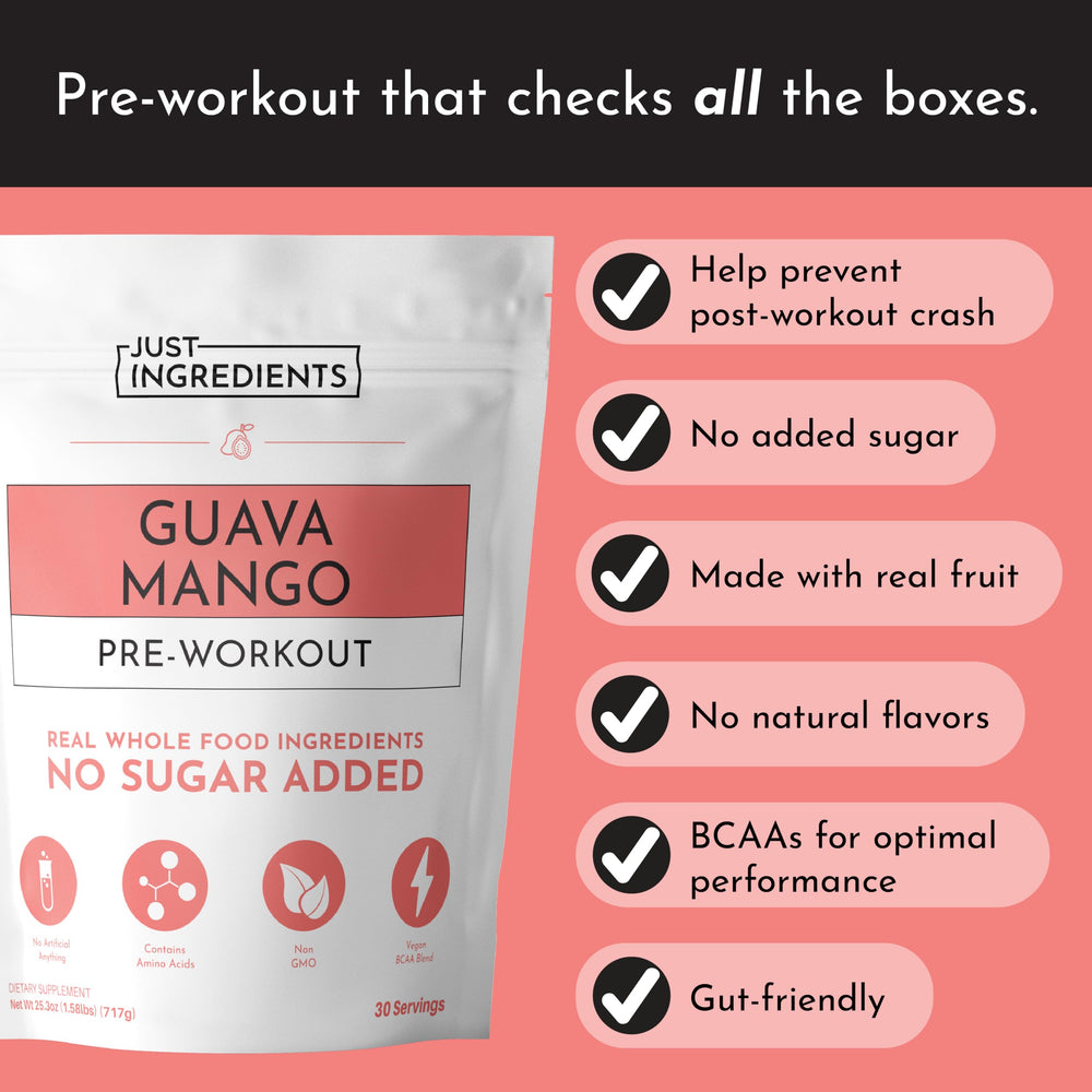 Just Ingredients Guava Mango label closeup highlighting clean ingredients