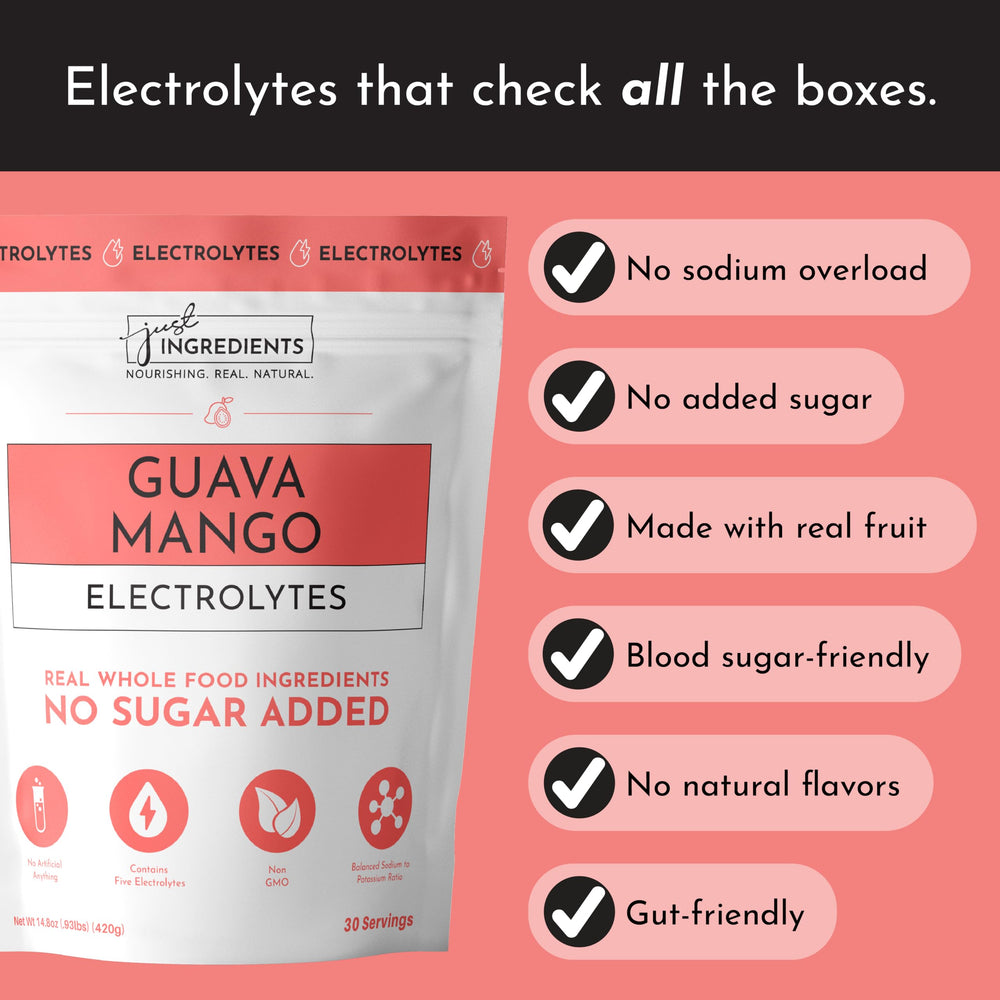 Just Ingredients Guava Mango packets, convenient on-the-go hydration sachets.