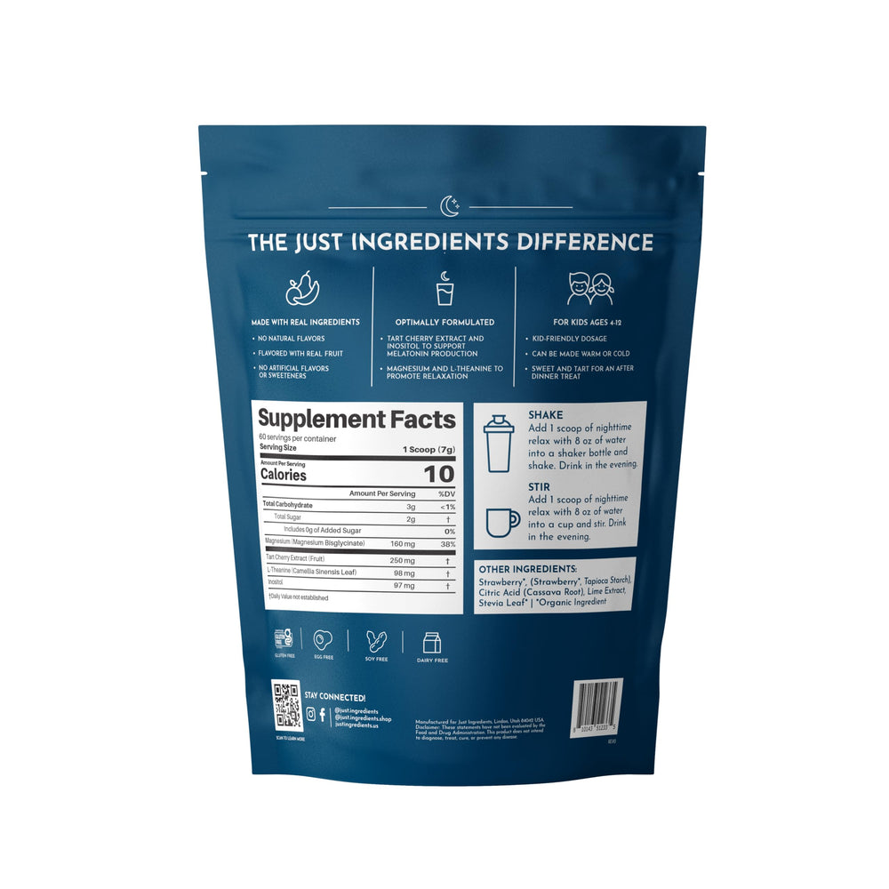 JUST INGREDIENTS Kids Nighttime Relax Drink Mix 60 servings tub for family nightly routine
