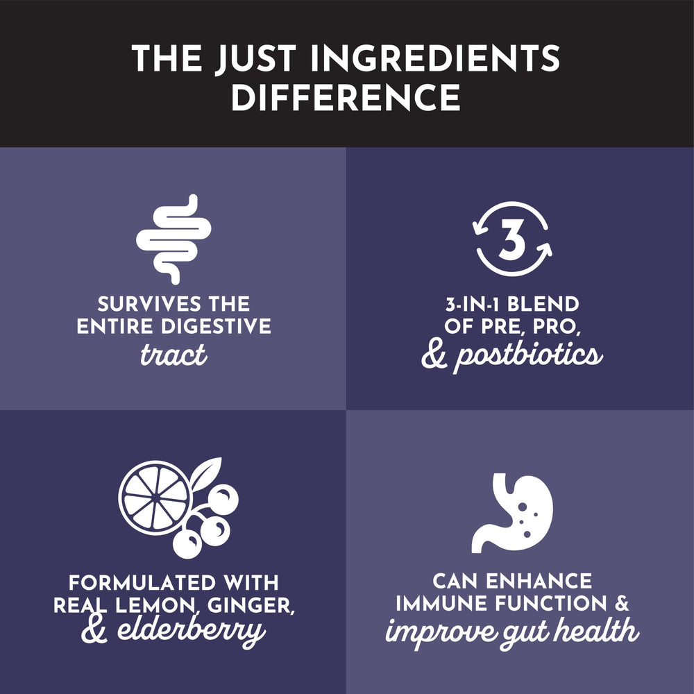 JUST INGREDIENTS label showcases vegan and gluten-free clean ingredients.
