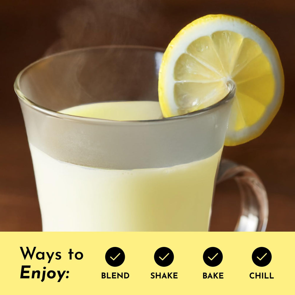 JUST INGREDIENTS lemon cream flavor highlights bright taste ideal for shakes or yogurt.