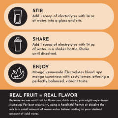 JUST INGREDIENTS Mango Lemonade Electrolyte Drink Mix coconut water and minerals, natural hydration support.