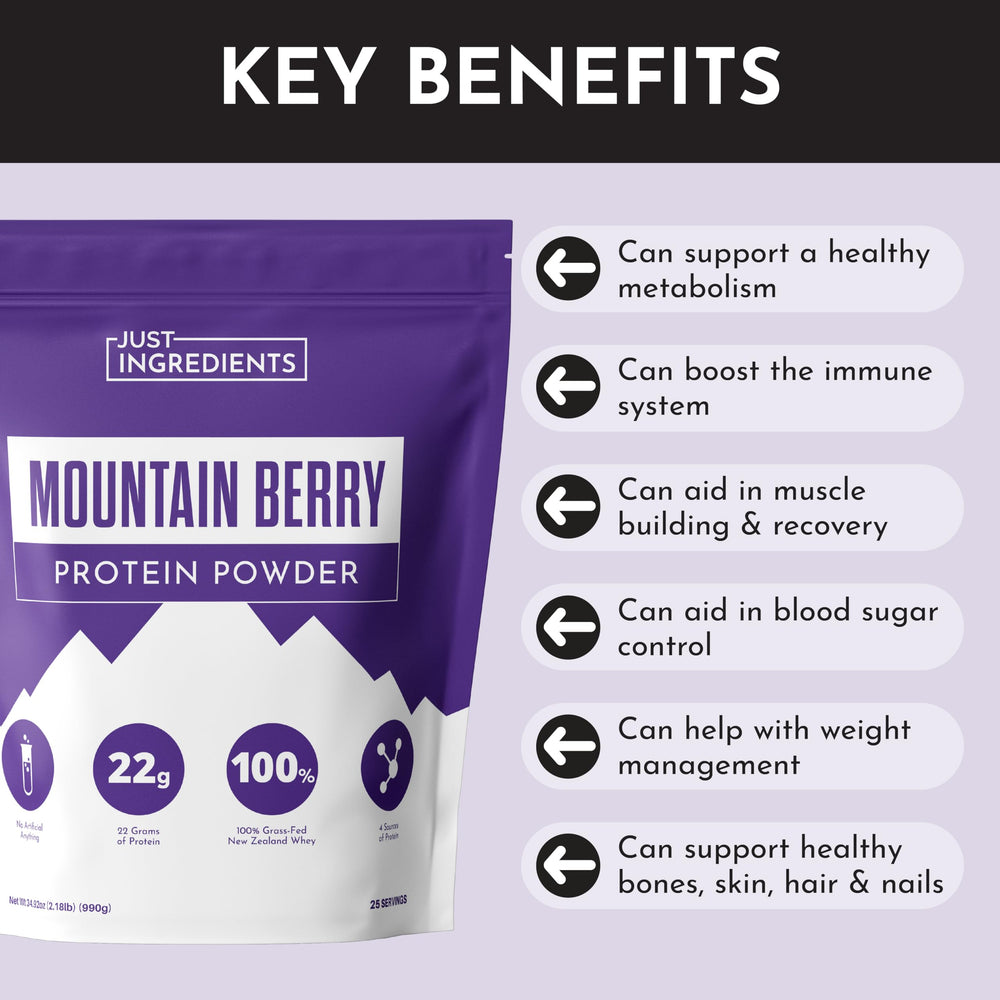 JUST INGREDIENTS Mountain Berry Protein Powder baked recipe pairing highlights versatility