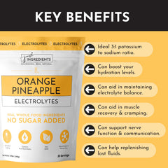 Just Ingredients Orange Pineapple Electrolytes real fruit extracts for vibrant flavor.