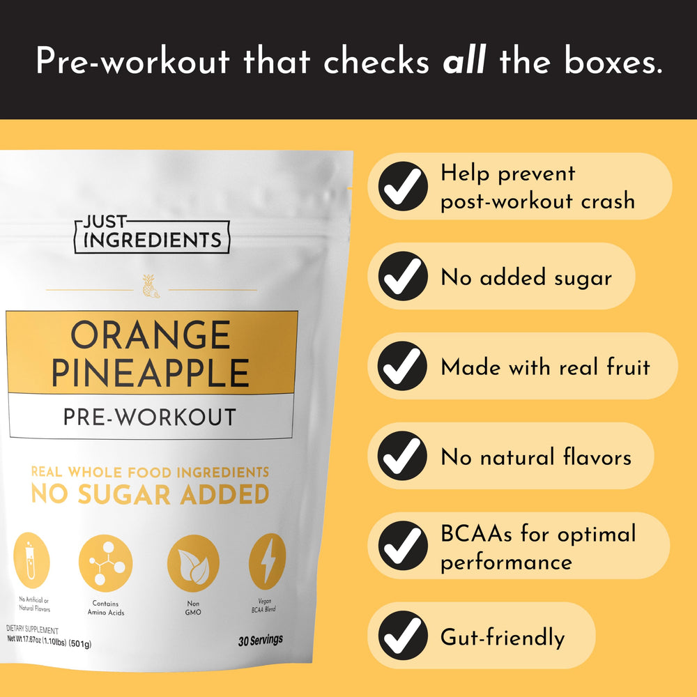 JUST INGREDIENTS Pre-Workout orange-pineapple athlete in action fuels focus.