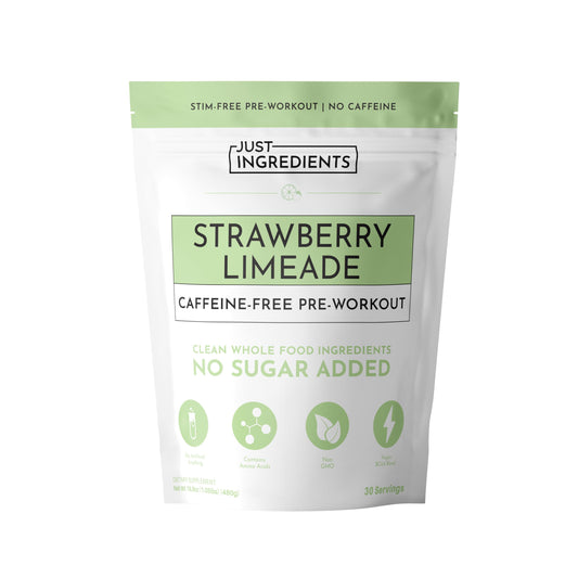 JUST INGREDIENTS Pre-Workout Strawberry Limeade bottle ready to mix for caffeine-free energy