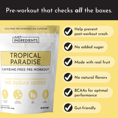 JUST INGREDIENTS Pre-Workout bottle with glass of water illustrating hydration during training