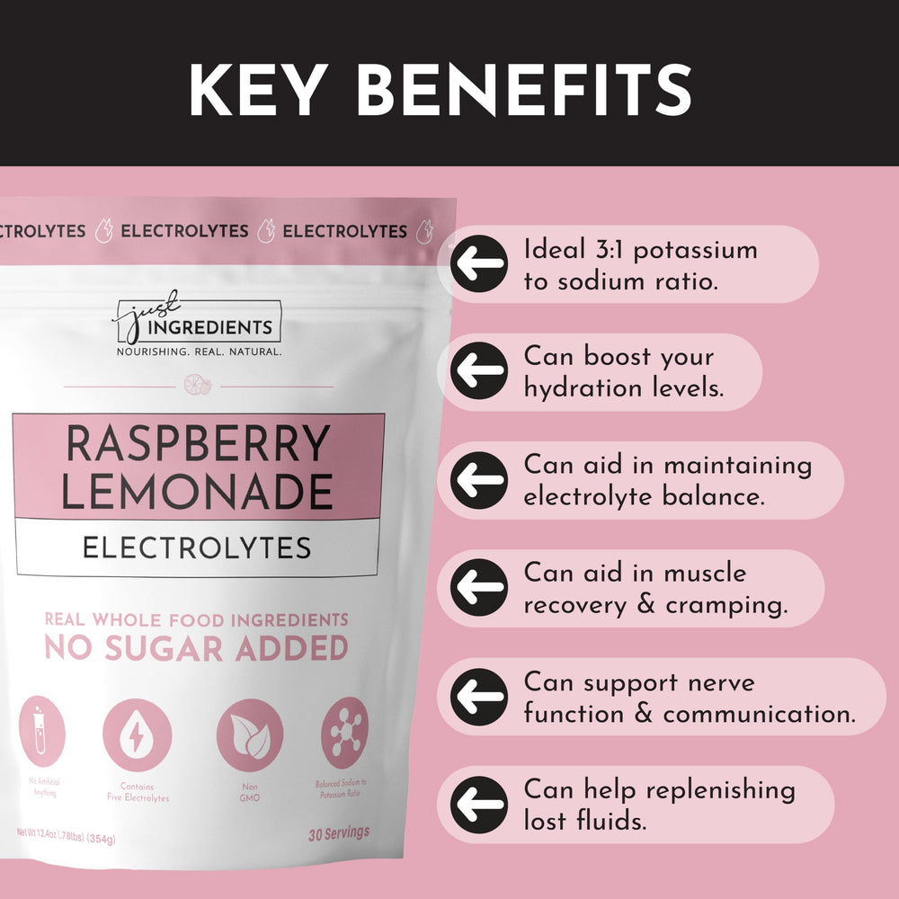 Glass of water mixed with Raspberry Lemonade Electrolytes for refreshing hydration