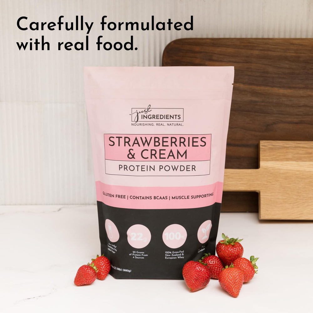 JUST INGREDIENTS Strawberries & Cream powder used in baking for high-protein treats