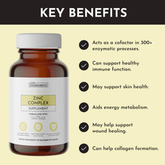 Just Ingredients Zinc Complex bottle side view showing clean vegan formulation.