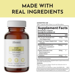 Just Ingredients Zinc Complex capsules close-up highlighting gentle digestion benefits.