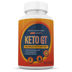 Justified Laboratories Keto GT capsules close-up illustrate easy-to-swallow pills.