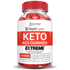 Justified Laboratories Rapid Lean Keto ACV Gummies bottle open to reveal chewy bites