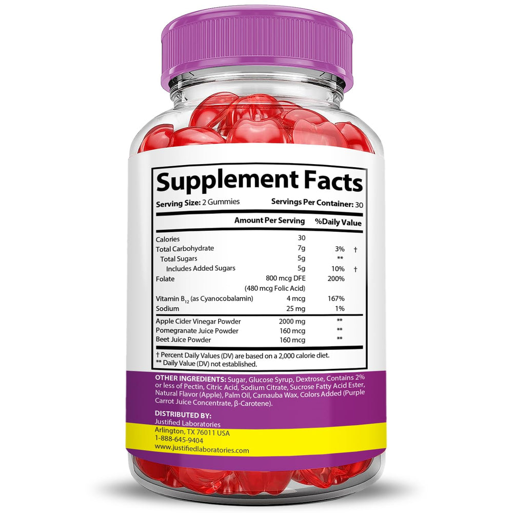 Justified Laboratories vegan-gelatin-free gummy on bright background emphasizes plant-based safety.