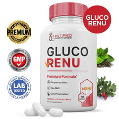 Justified Laboratories Gluco Renu 3-pack on counter for easy routines.
