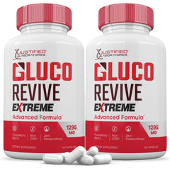 Justified Laboratories Gluco Revive Extreme bottle front highlighting the premium herbal blend