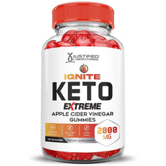 Close-up of Justified Laboratories Ignite Keto ACV Gummies showing glossy texture