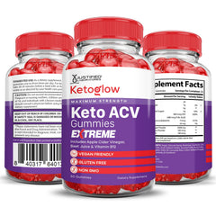 Justified Laboratories Keto Glow ACV Gummies package with label and ingredients.