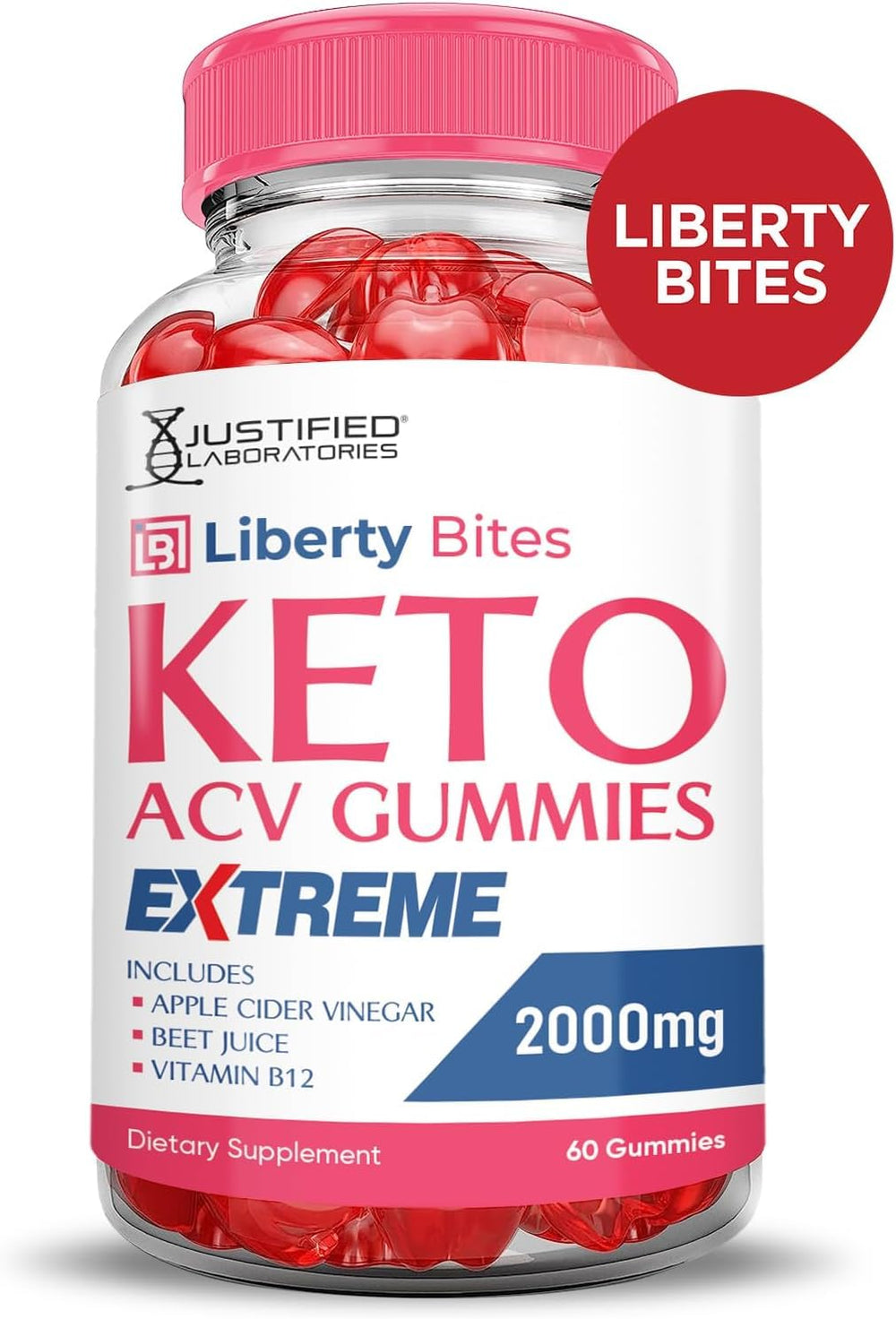 Justified Laboratories Liberty Bites Keto ACV Gummies close-up of chewy texture from pectin base.