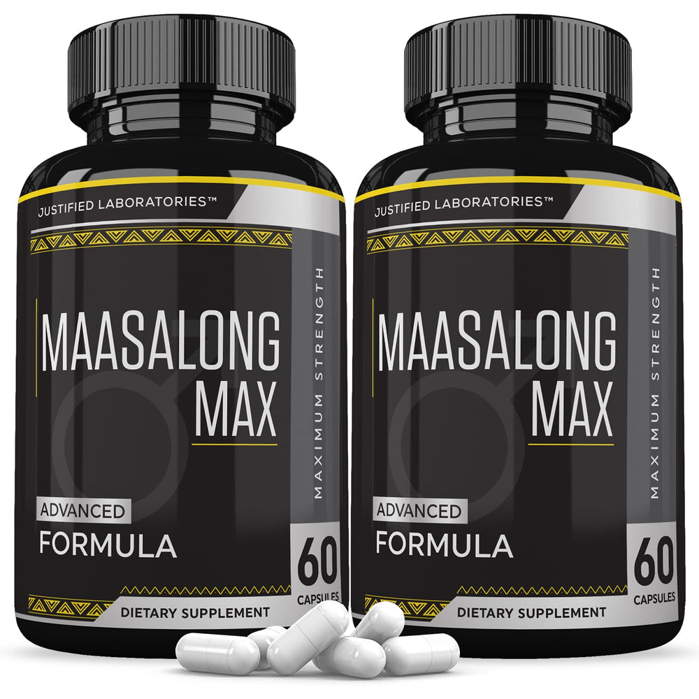 Justified Labs Maasalong Max 1600MG bottle shown, convenient daily capsules for ongoing vitality.