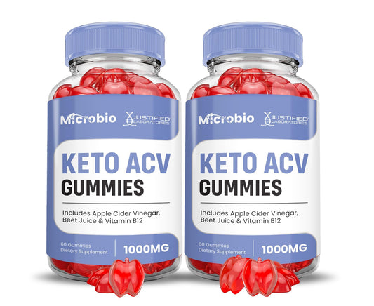 Justified Laboratories Microbio Keto ACV Gummies bottle front with 1000mg ACV per serving.