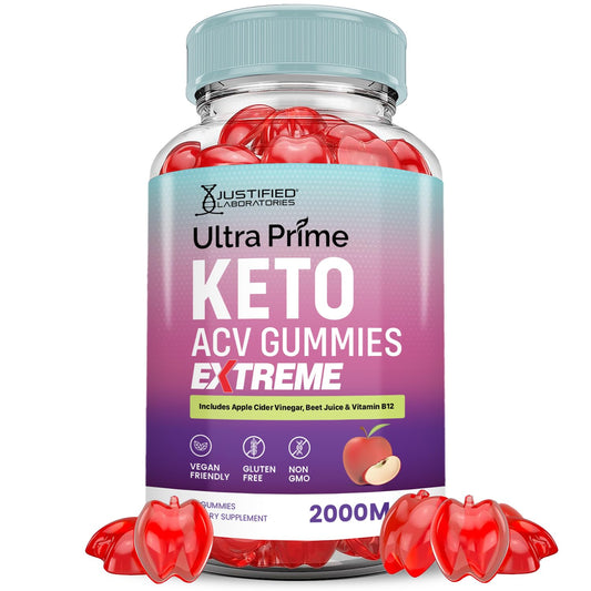 Justified Laboratories Ultra Prime Keto ACV Gummies bottle pouring for convenient daily intake