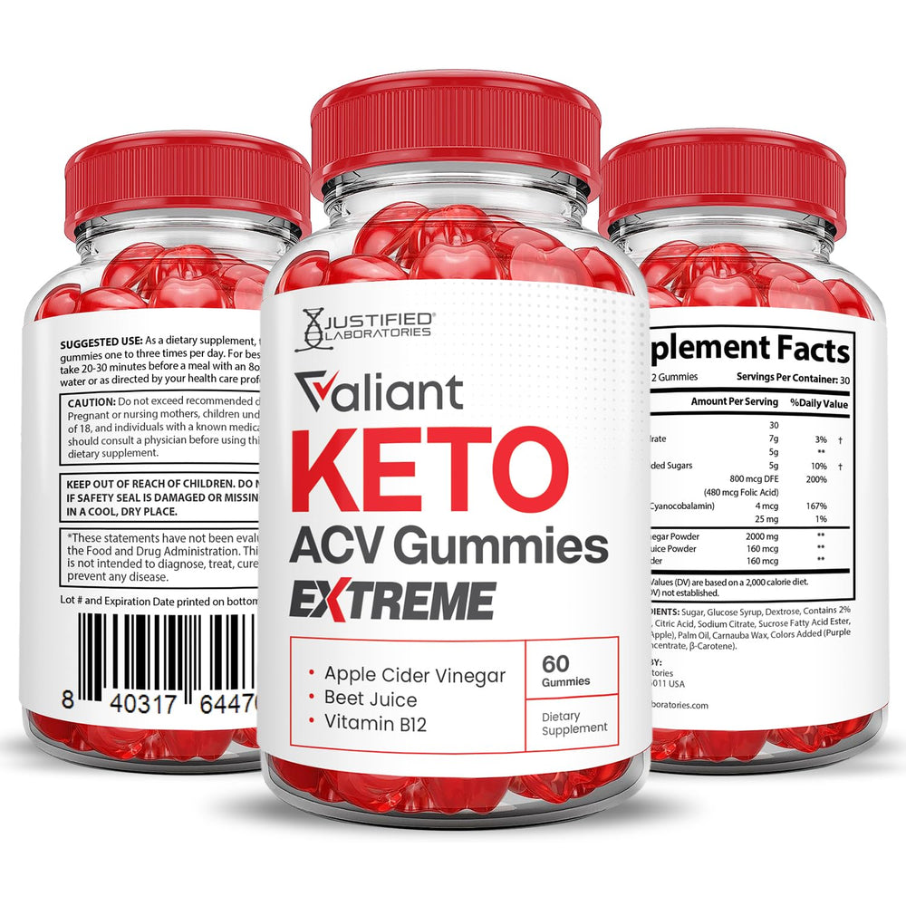 Justified Laboratories Valiant Keto ACV Gummies nutrition facts label close-up