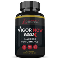 Justified Laboratories Vigor Now Max capsules on a clean background signaling daily use.