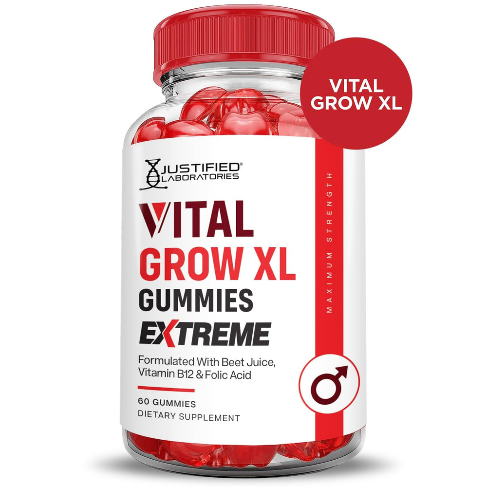Justified Laboratories Vital Grow XL Extreme with vegan, non-GMO seal on packaging.