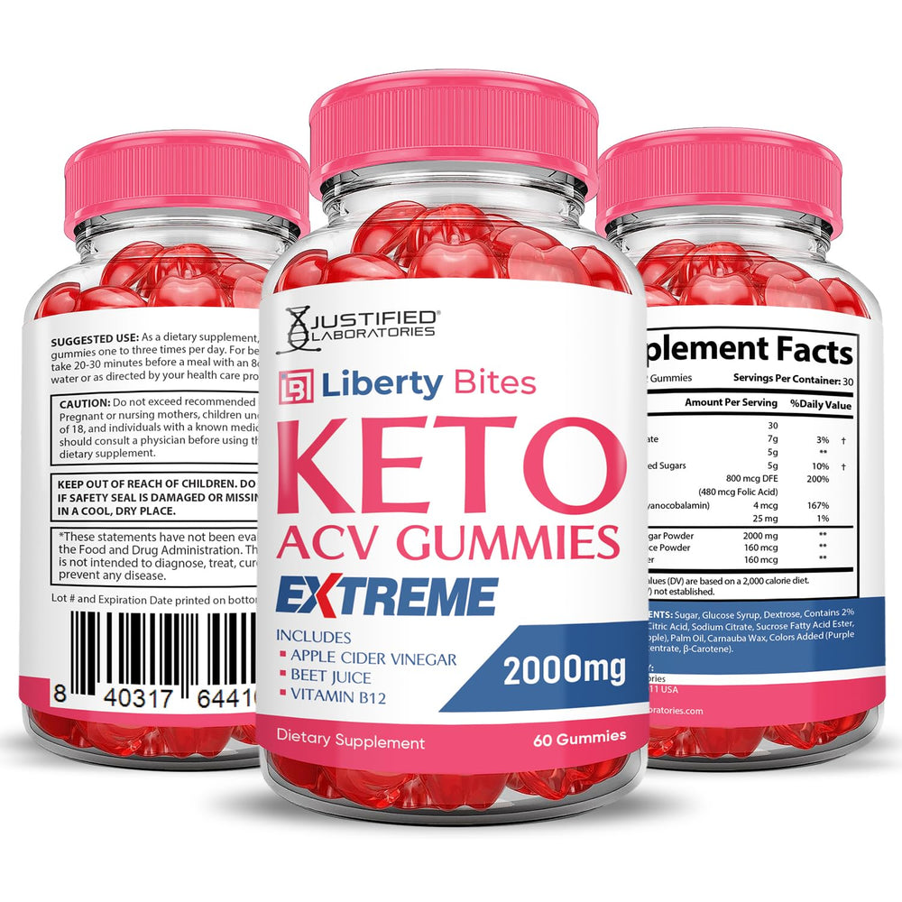 Justified Laboratories Liberty Bites Keto ACV Gummies chewable, keto-friendly supplement.